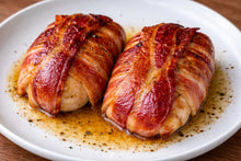 Load image into Gallery viewer, 2 x Bacon Wrapped Chicken Fillets with Thai Green Curry Butter